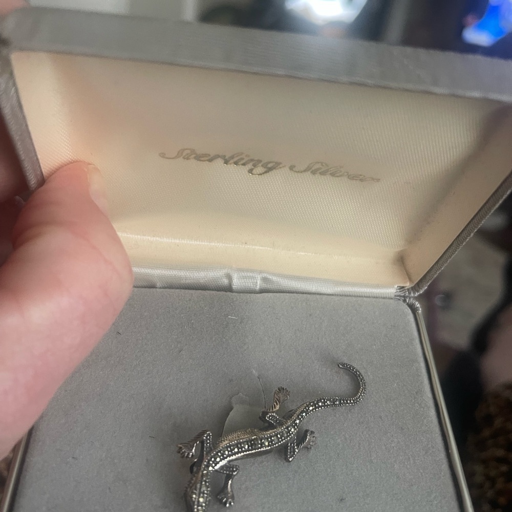 ⚜️Vintage Marcasite/STERLING SILVER Lizard Brooch Pin - Picture 6 of 6